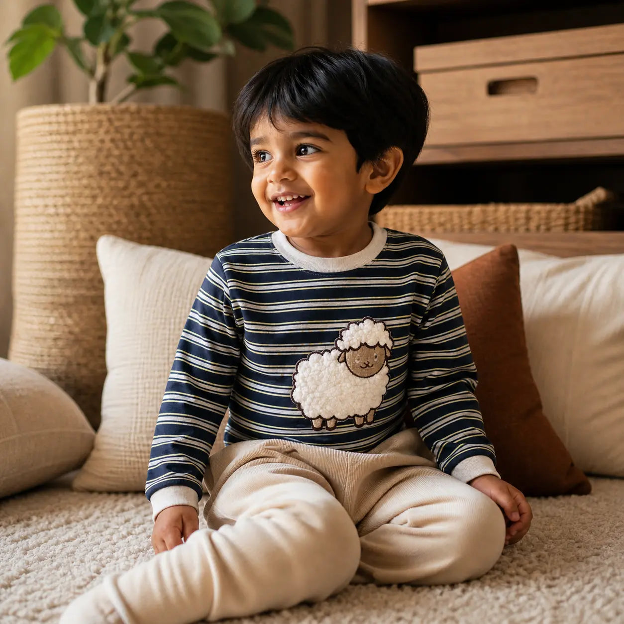 Adorable Black Boys Full Sleeve Sheep Printed Soft Cotton T-Shirt - Sizes 2-8 Years - Perfect for Everyday Wear