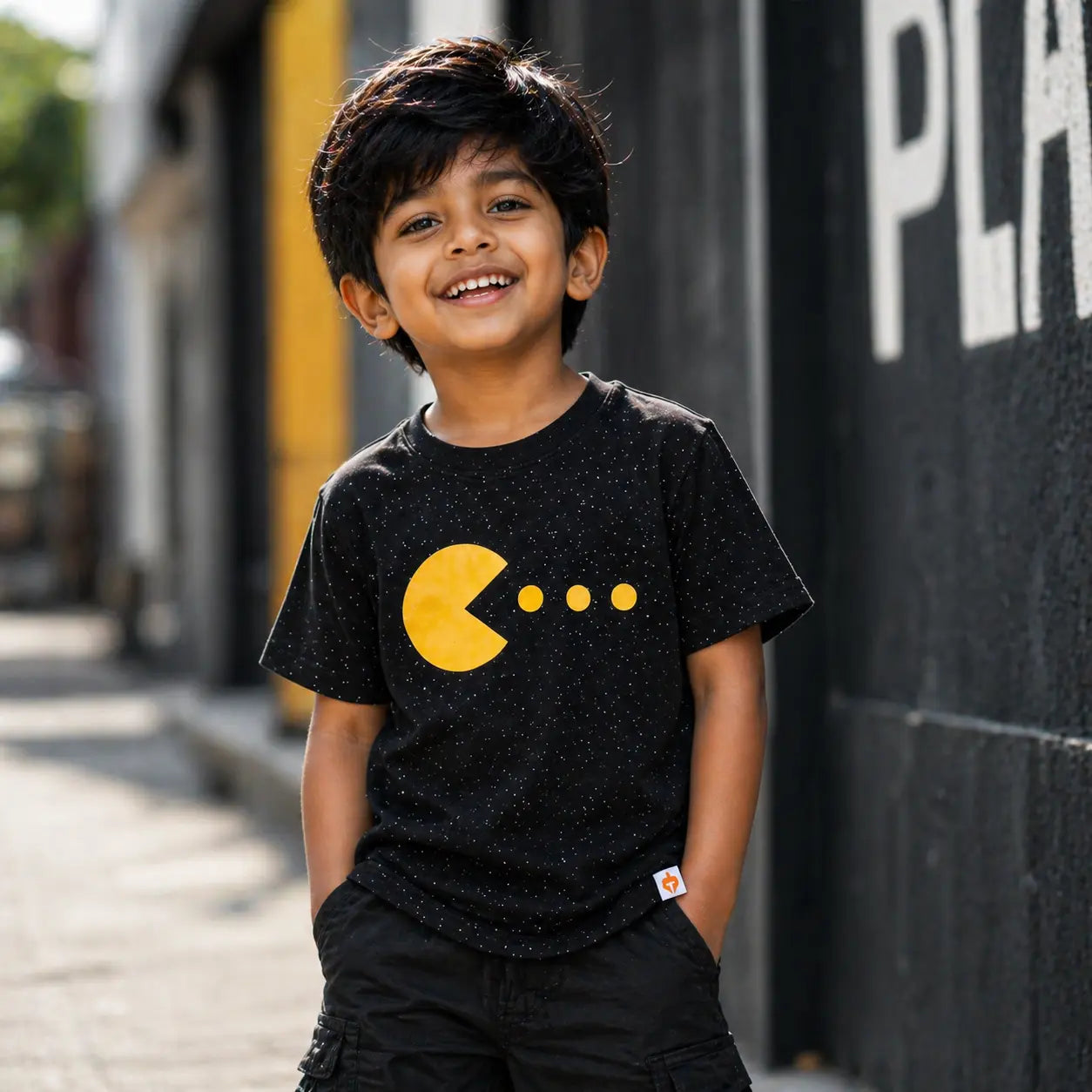 Boys Cotton Pac Man Printed Half Sleeve T-Shirt