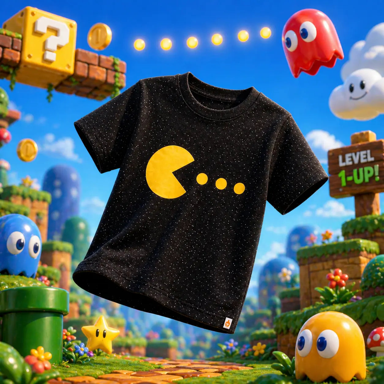 Boys Cotton Pac Man Printed Half Sleeve T-Shirt