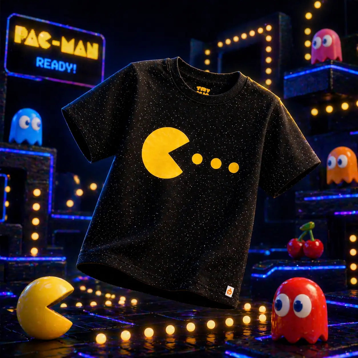 Boys Cotton Pac Man Printed Half Sleeve T-Shirt