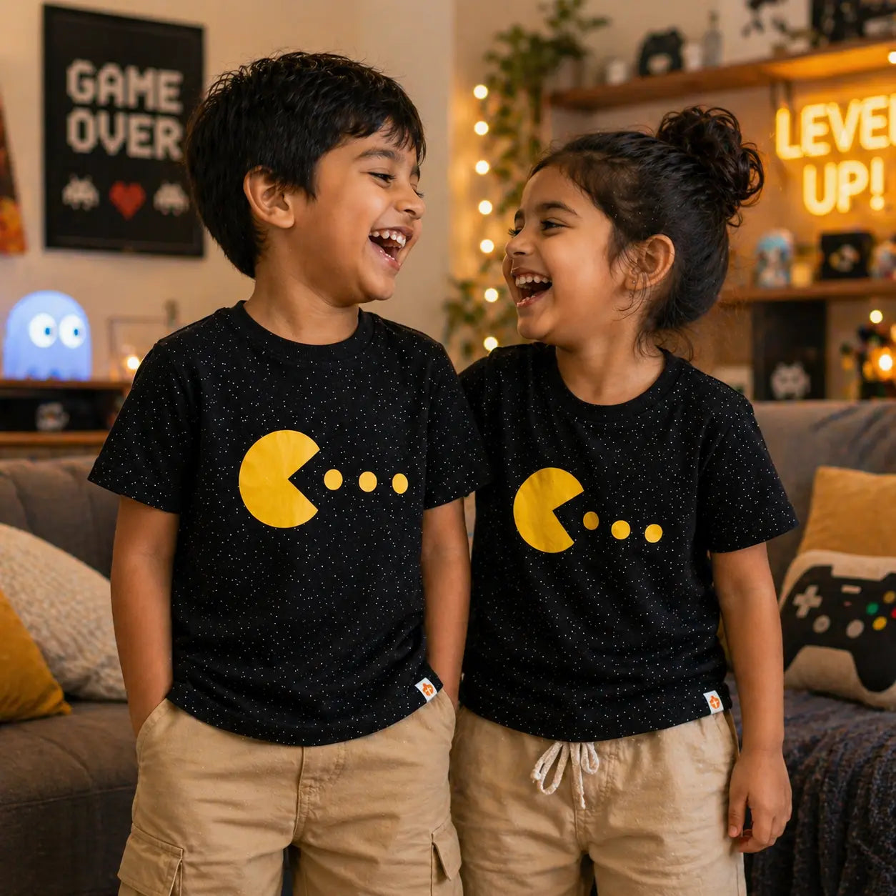 Boys Cotton Pac Man Printed Half Sleeve T-Shirt