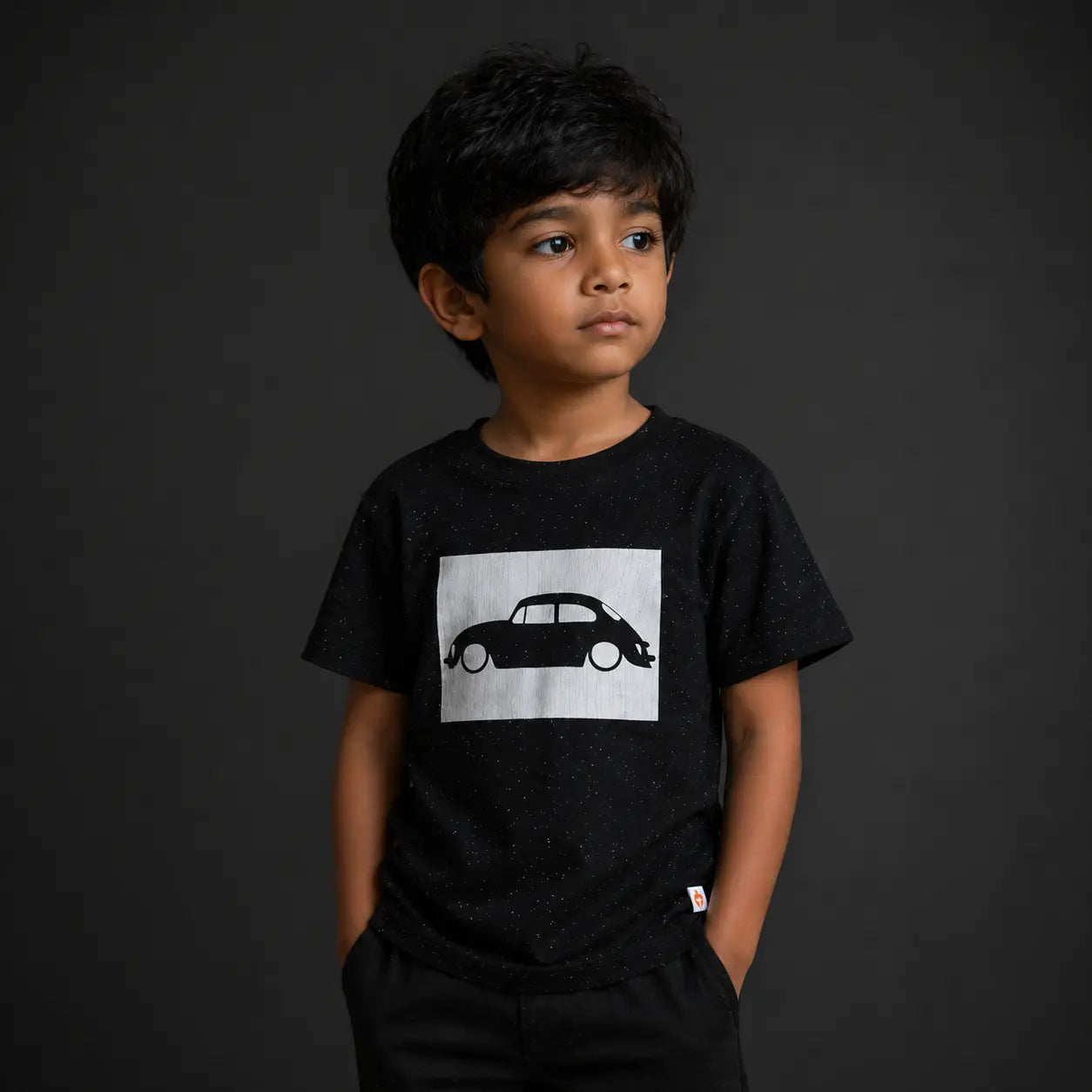 Stylish Boys Black Car Printed Half Sleeve T-Shirt