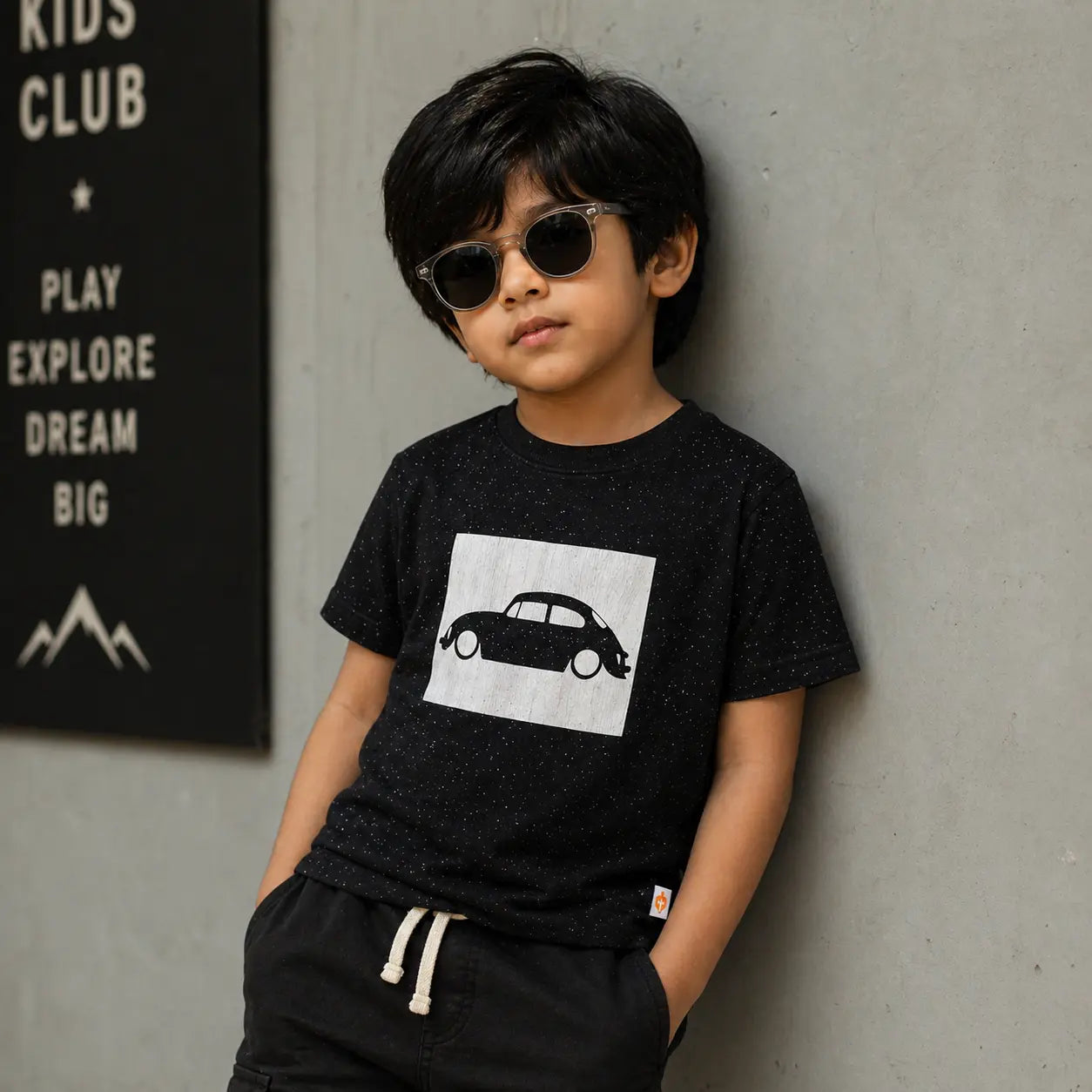 Stylish Boys Black Car Printed Half Sleeve T-Shirt