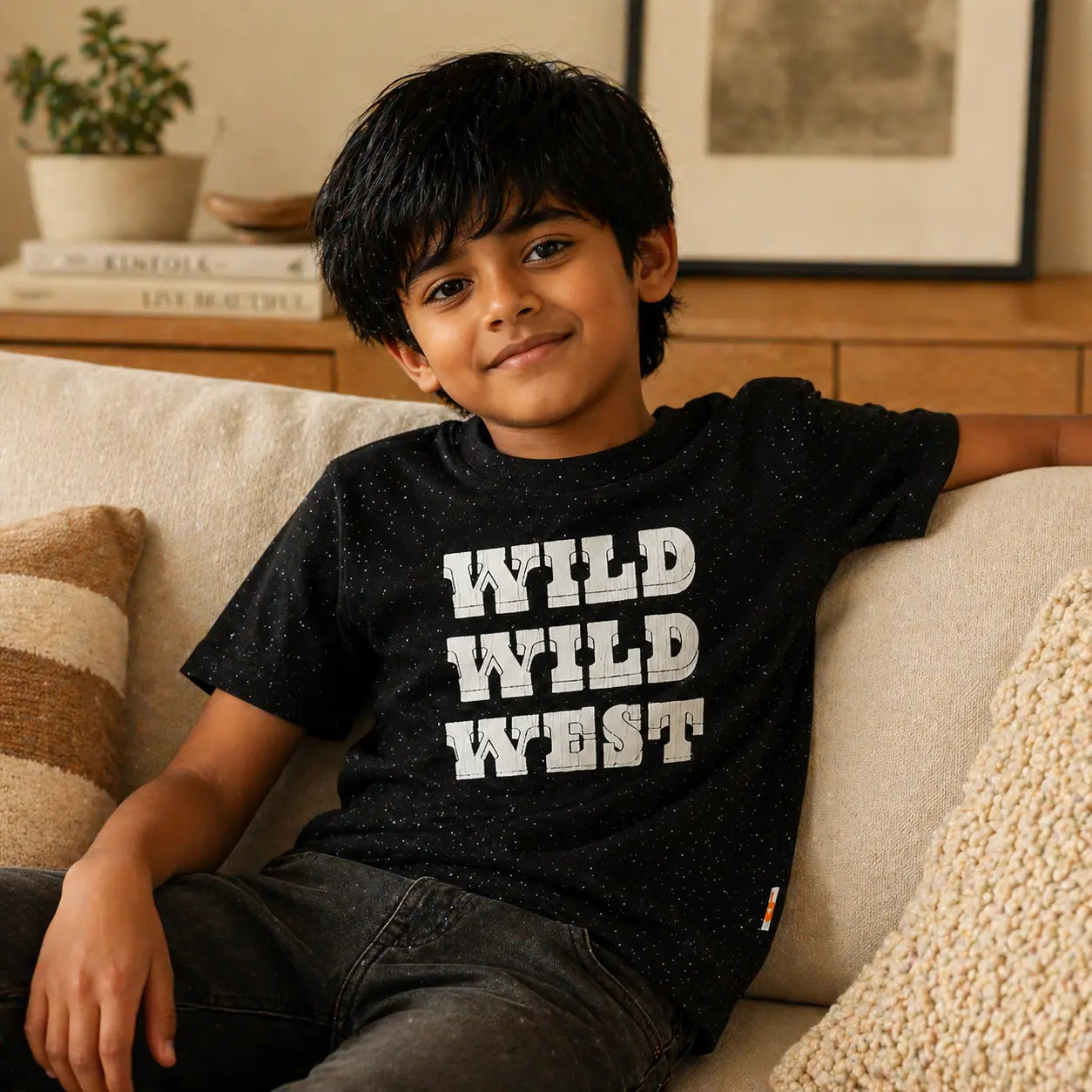 Comfortable and Trendy Boys Black Cotton Printed Half Sleeve T-Shirt