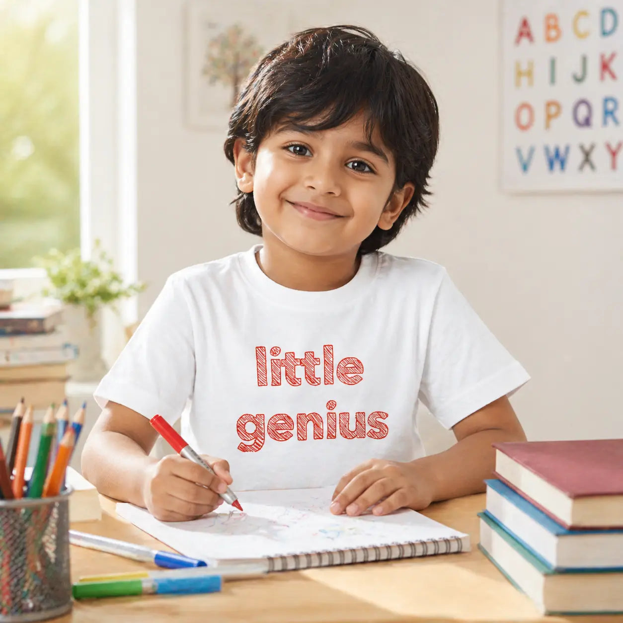 Boys White Colour Half Sleeve Printed T-Shirt