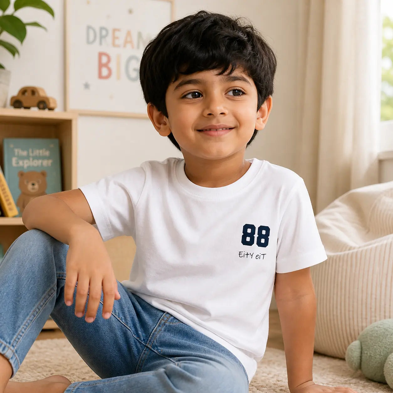 Boys White Colour Cotton Printed Half Sleeve Printed T-Shirt