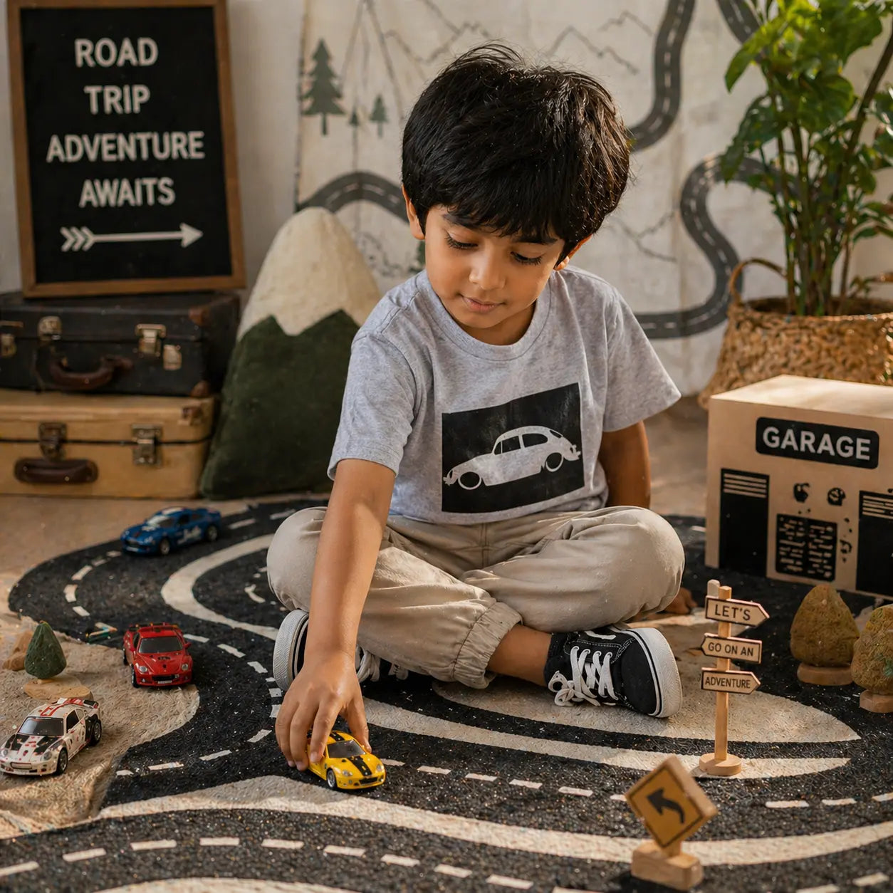 Boys Grey Colour Car Printed Half Sleeve Printed T-Shirt