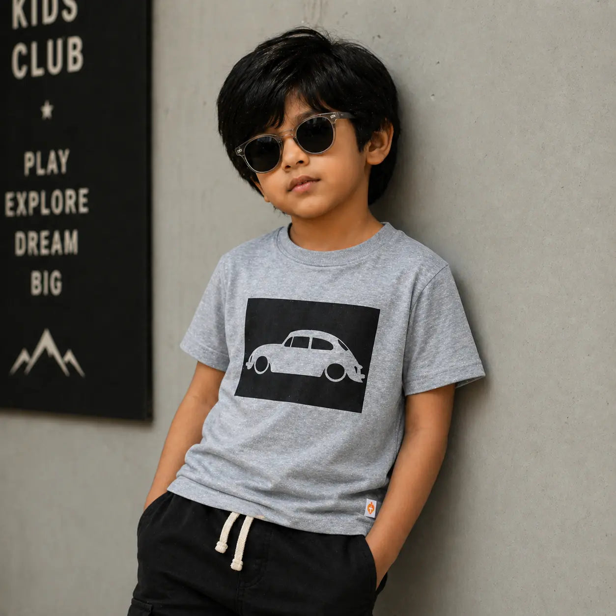 Boys Grey Colour Car Printed Half Sleeve Printed T-Shirt