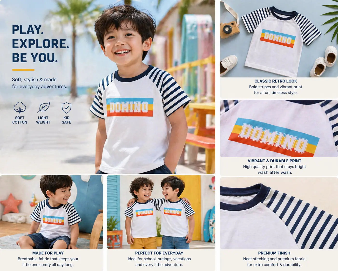 Boys Cotton Half Sleeve Domino Printed T-Shirt
