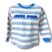 Boys White Cotton T-Shirt with Multicolored Stripes and Word Print - Full Sleeve