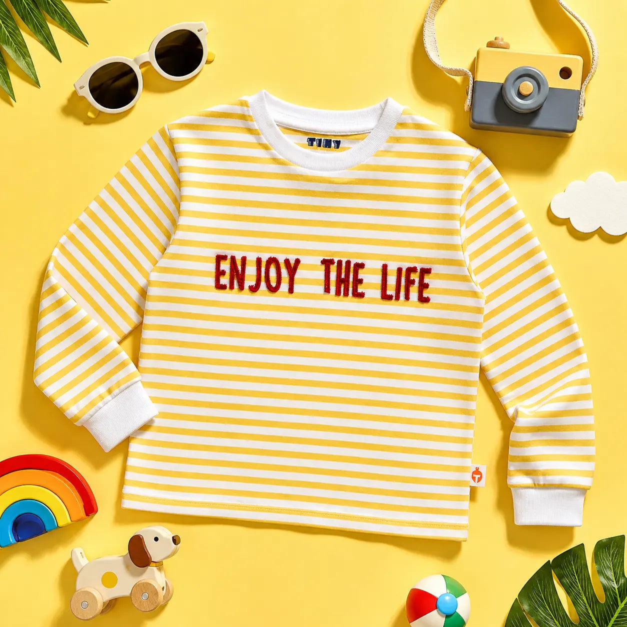 Comfortable Boys Yellow Cotton T-Shirt with Trendy Word Print - Full Sleeve