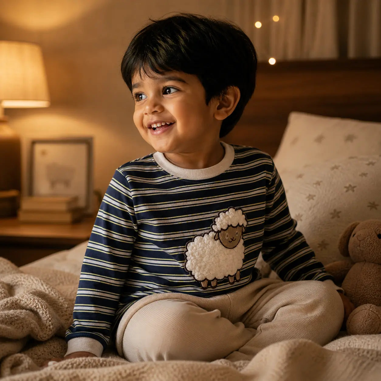 Boys Black Cotton Full Sleeve T-Shirt (Sheep Print, Ages 2-8) | Plumage Shop