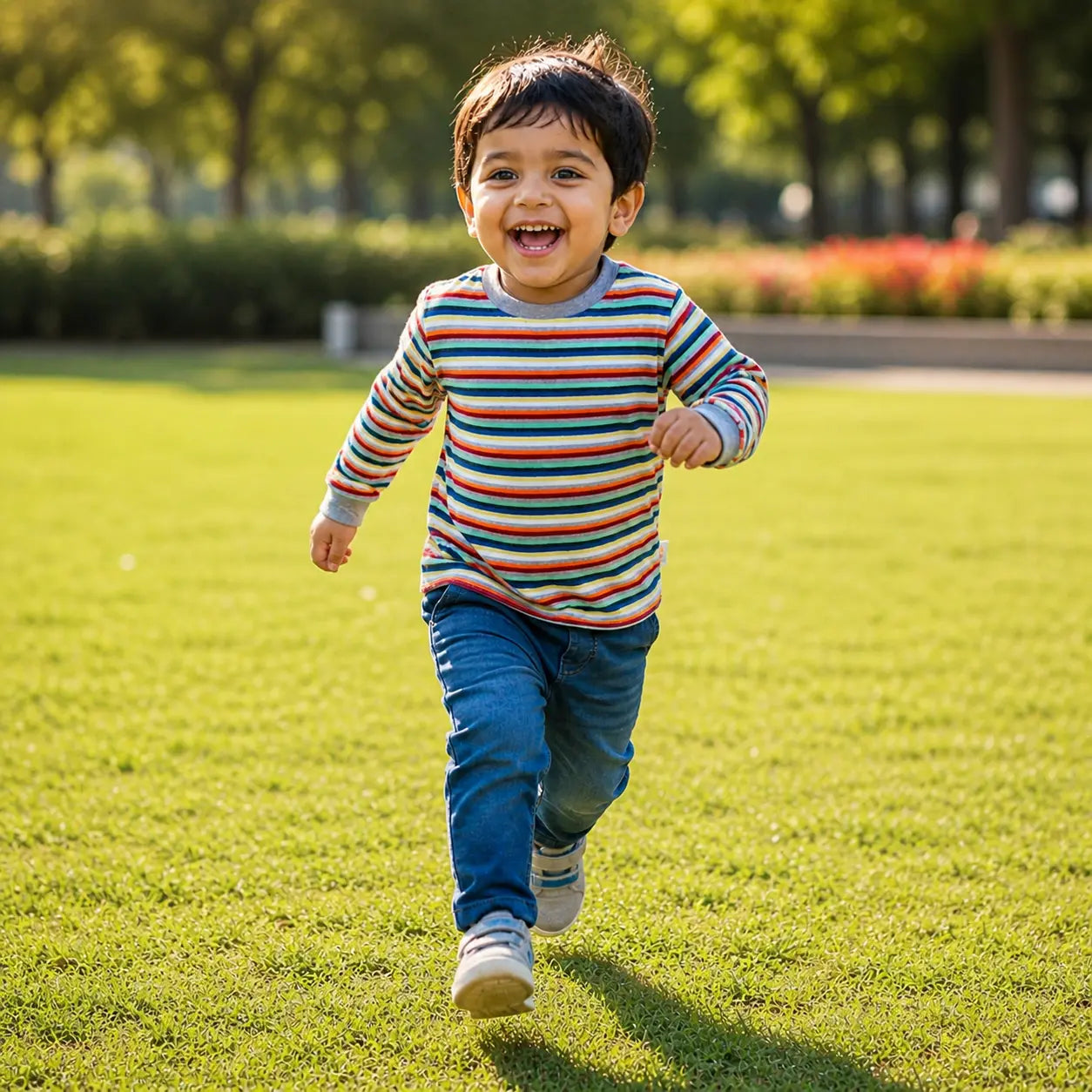 Boys Multi-Coloured Striped Cotton Full-Sleeve T-Shirt