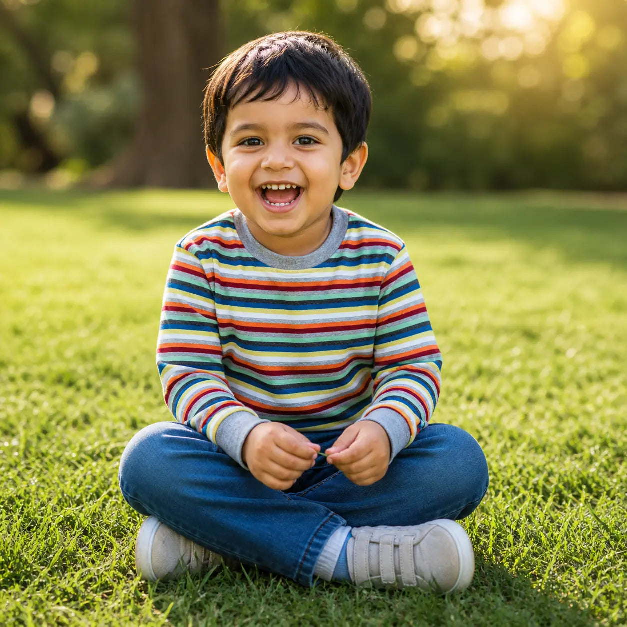 Boys Multi-Coloured Striped Cotton Full-Sleeve T-Shirt