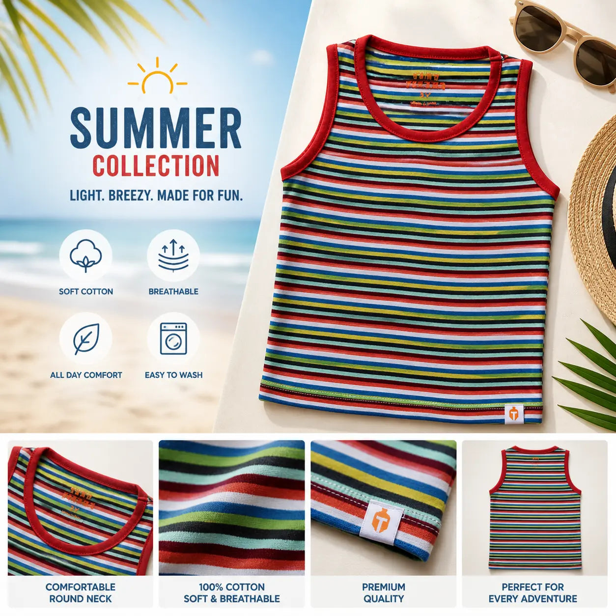 Boys Yarn-Dyed Striped Sleeveless T-Shirt - Mini Stripes