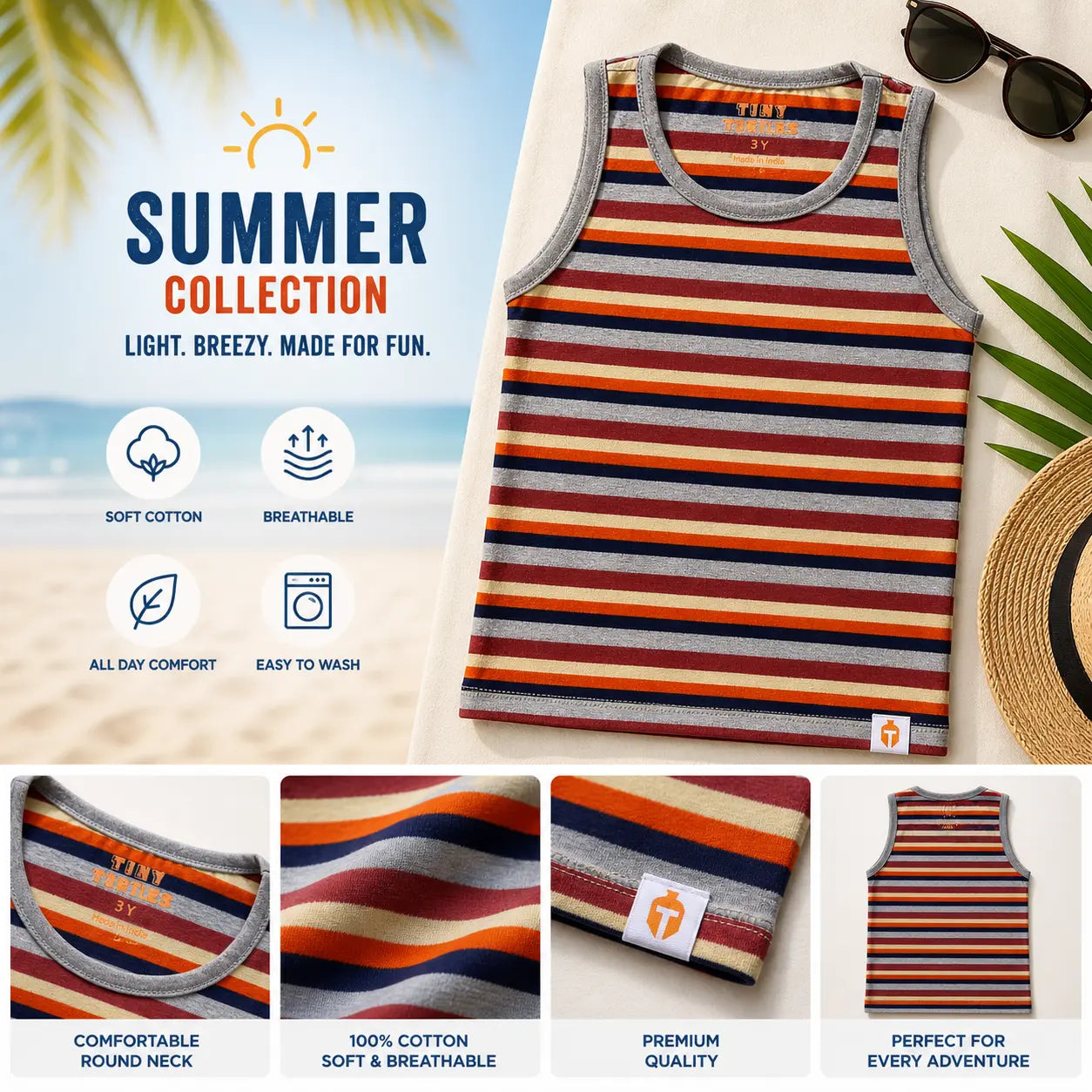 Boys Yarn-Dyed Striped Sleeveless T-Shirt - Melange stripes