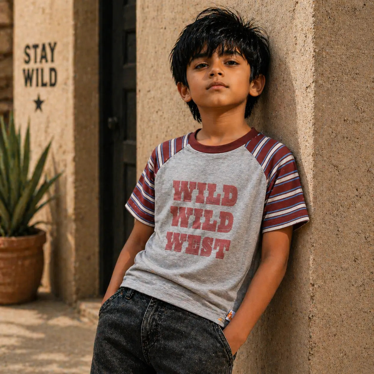 Boys Grey double Colour Half Sleeve Printed T-Shirt(Ages 2-8) | Plumageshop
