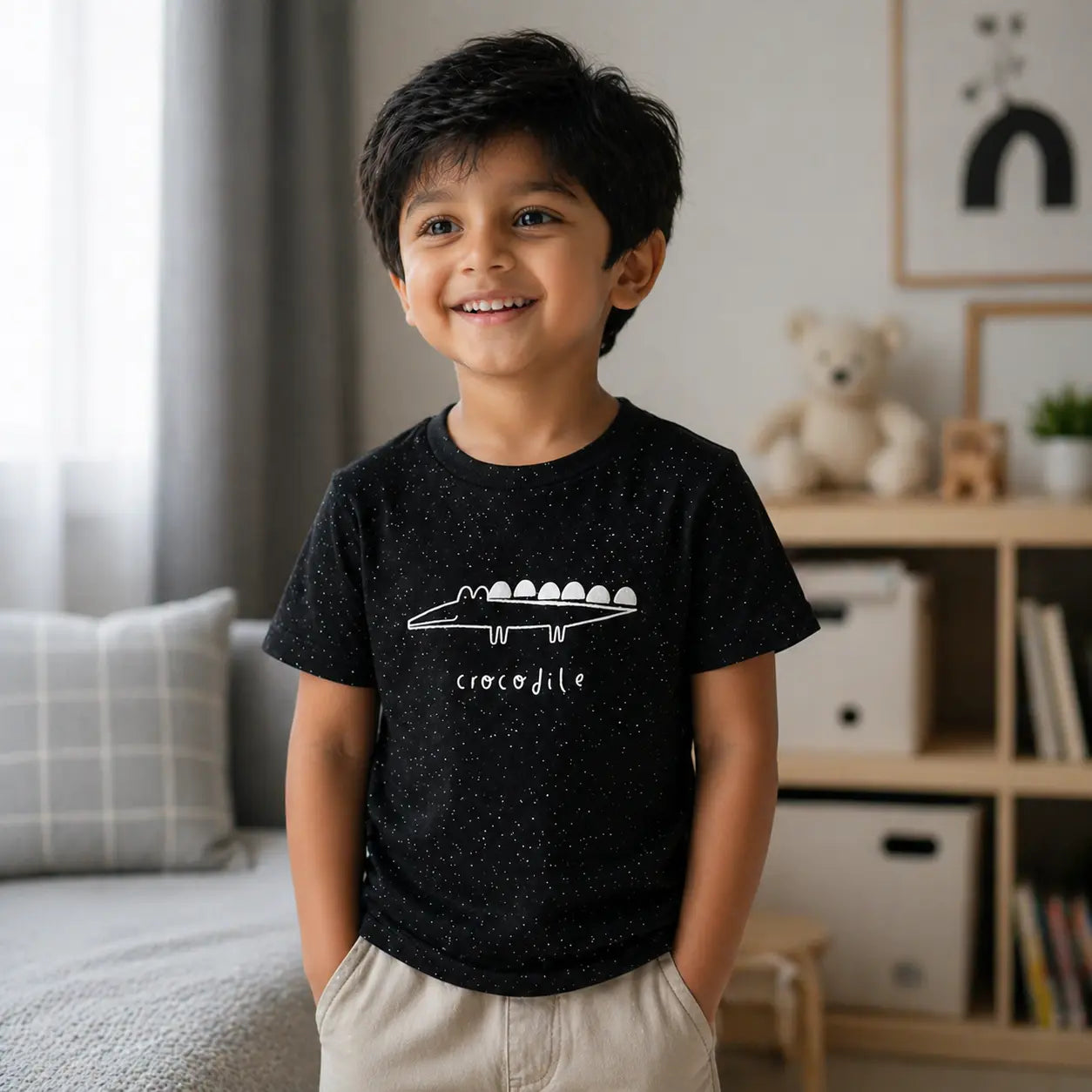 Boys Cotton Crocodile Printed Half Sleeve T-Shirt