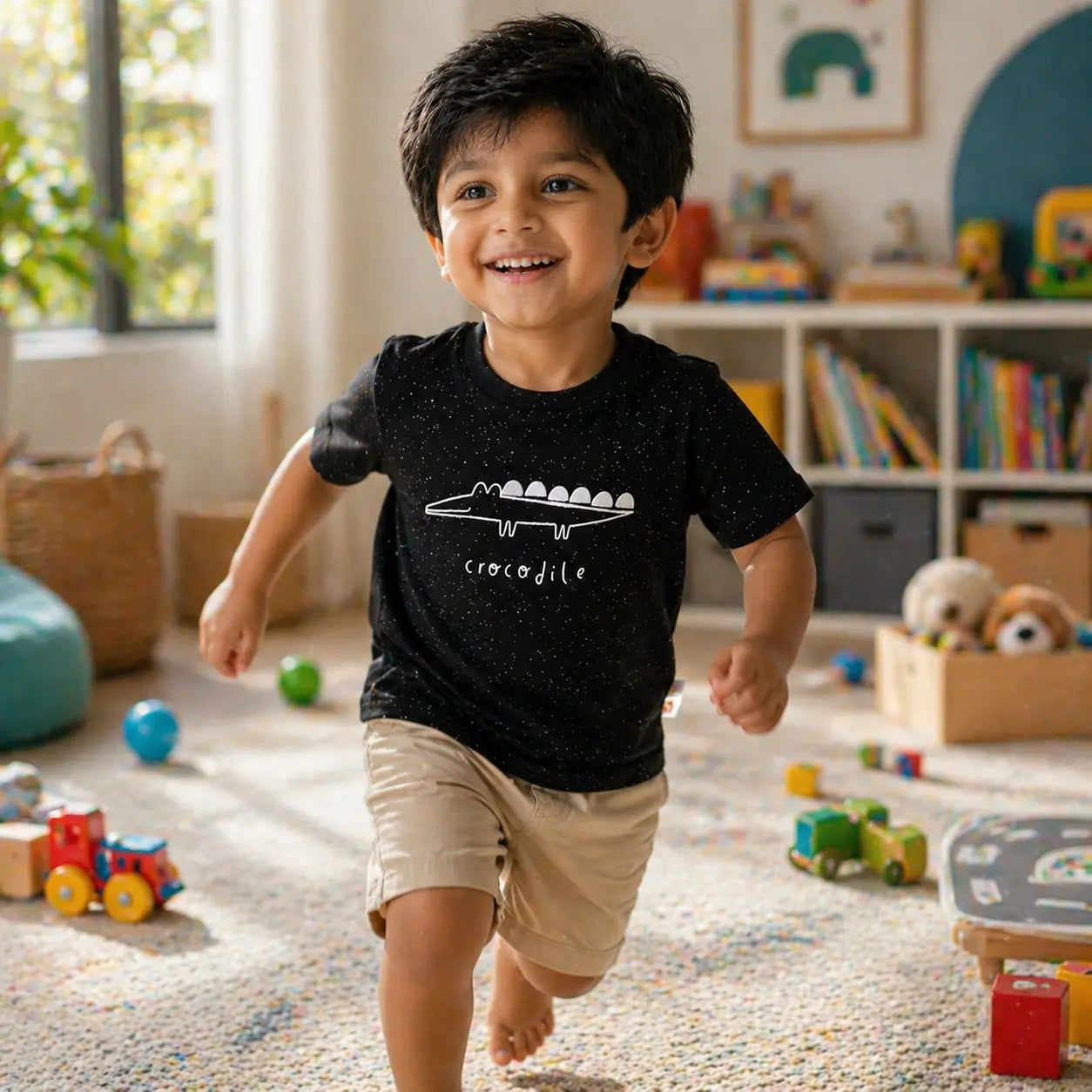 Boys Cotton Crocodile Printed Half Sleeve T-Shirt