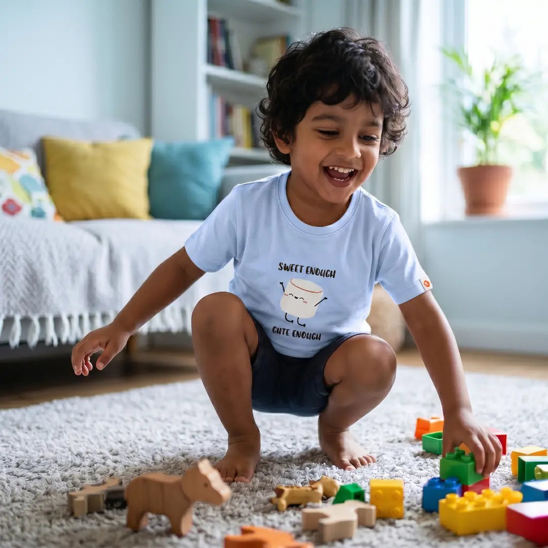 Boys Blue Half Sleeve Cotton T-shirt(Ages 2-8) | Plumageshop