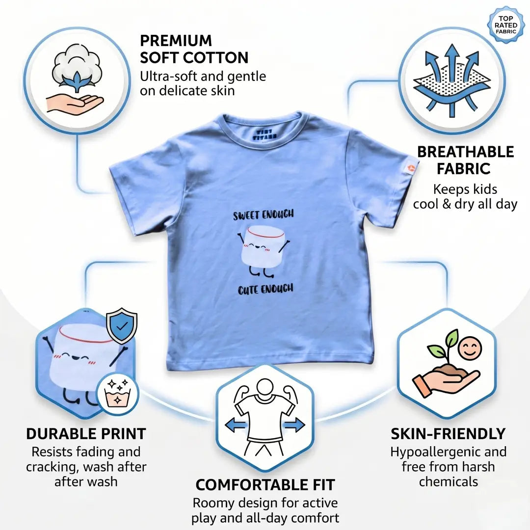 Boys Blue Half Sleeve Cotton T-shirt(Ages 2-8) | Plumageshop