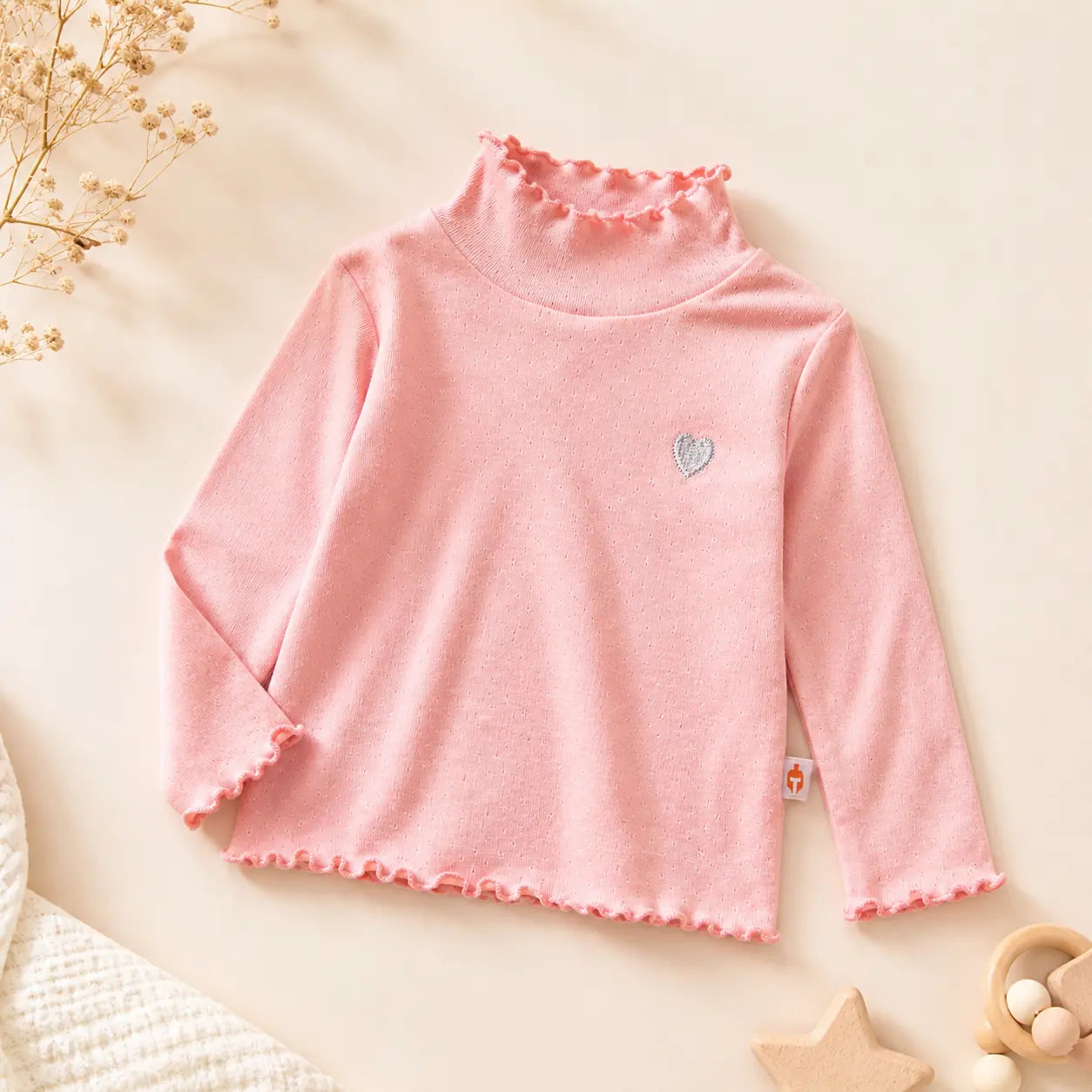 Girls Coral Colour Heart Printed Full Sleeve Top