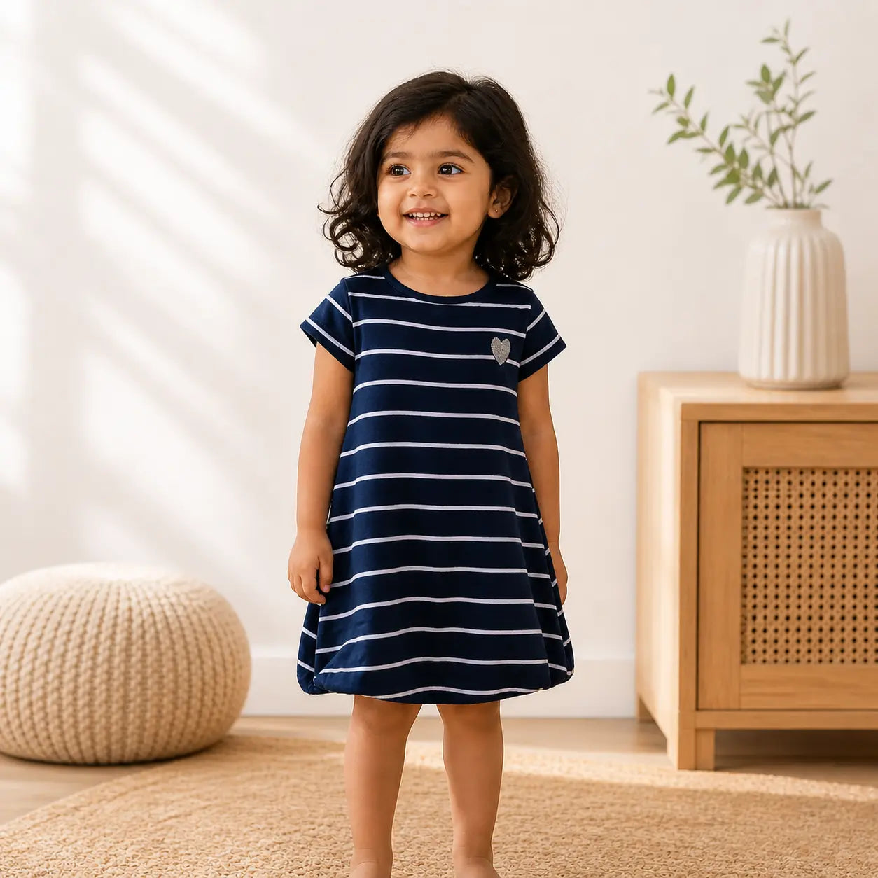 Girls Cotton Navy Colour Half Sleeve Top