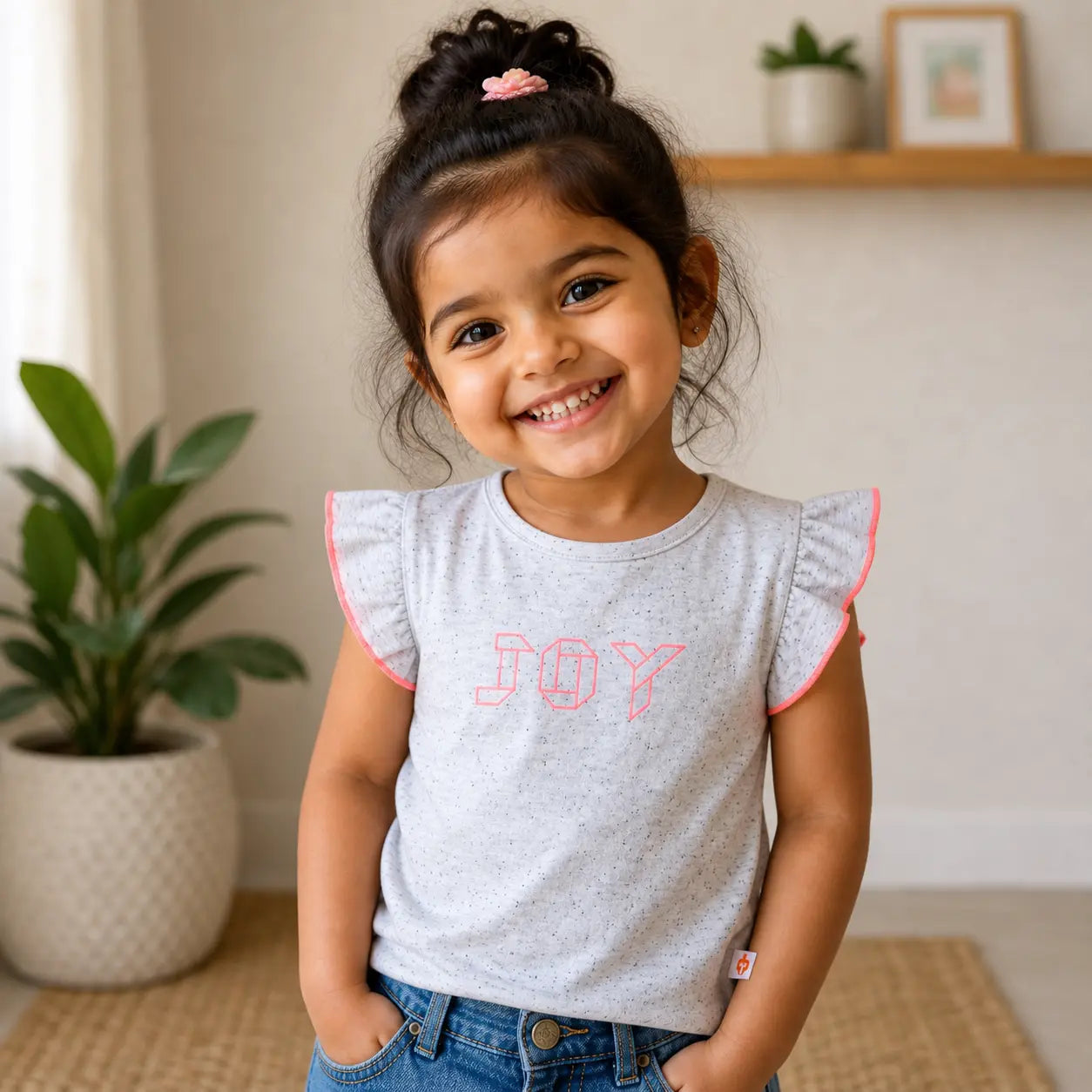 Girls Cotton Grey Colour Printed Half Sleeve T-Shirt