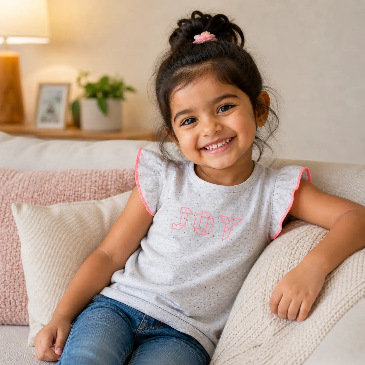 Girls Cotton Grey Colour Printed Half Sleeve T-Shirt