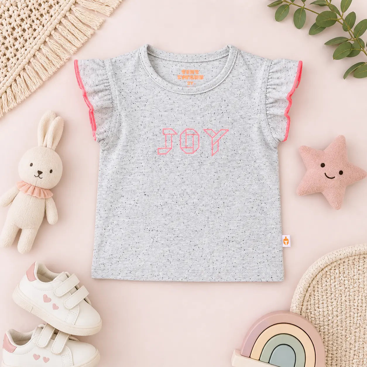 Girls Cotton Grey Colour Printed Half Sleeve T-Shirt
