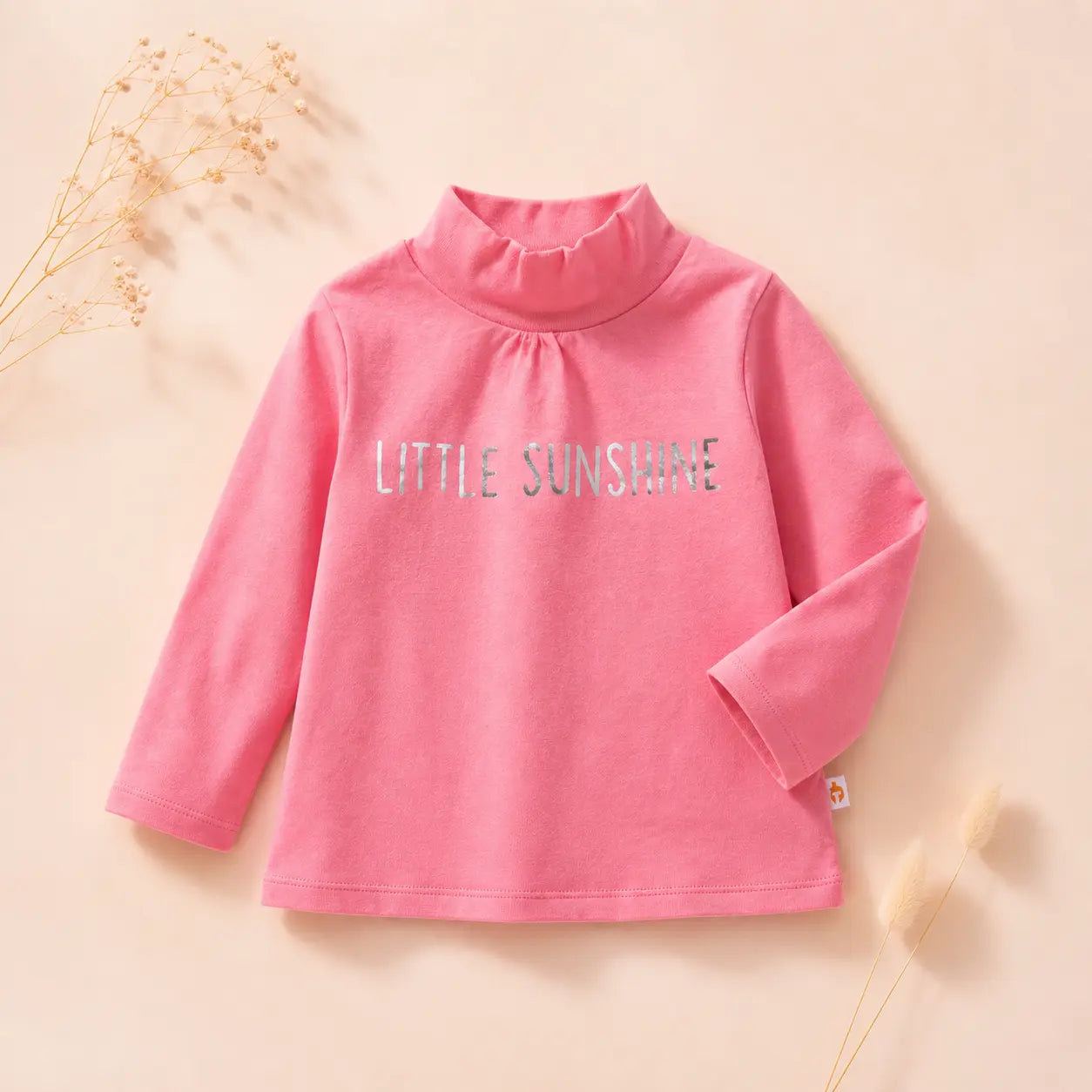 Girls Coral Pink Cotton Printed Full Sleeve Top