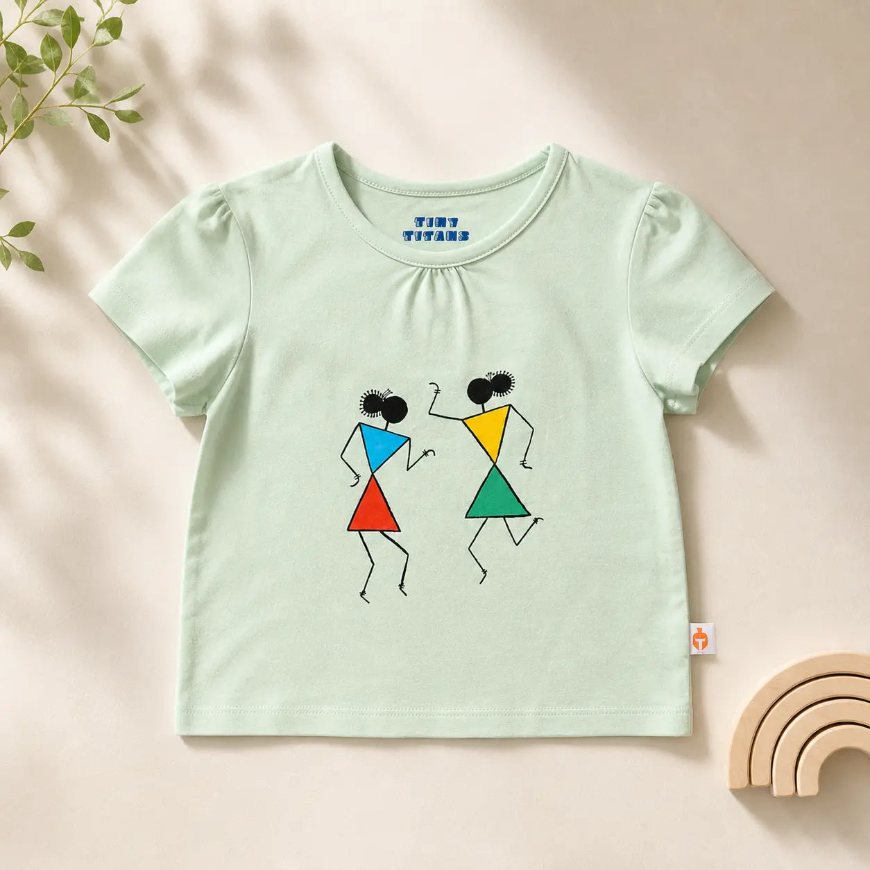 Girls Pista Green Colour Printed Half Sleeve T-Shirt