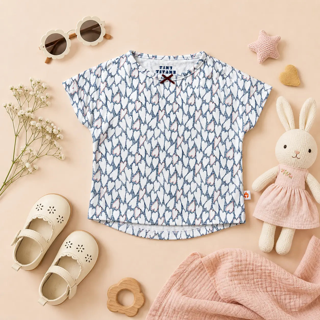 Girls Heart Printed Cotton T-Shirt