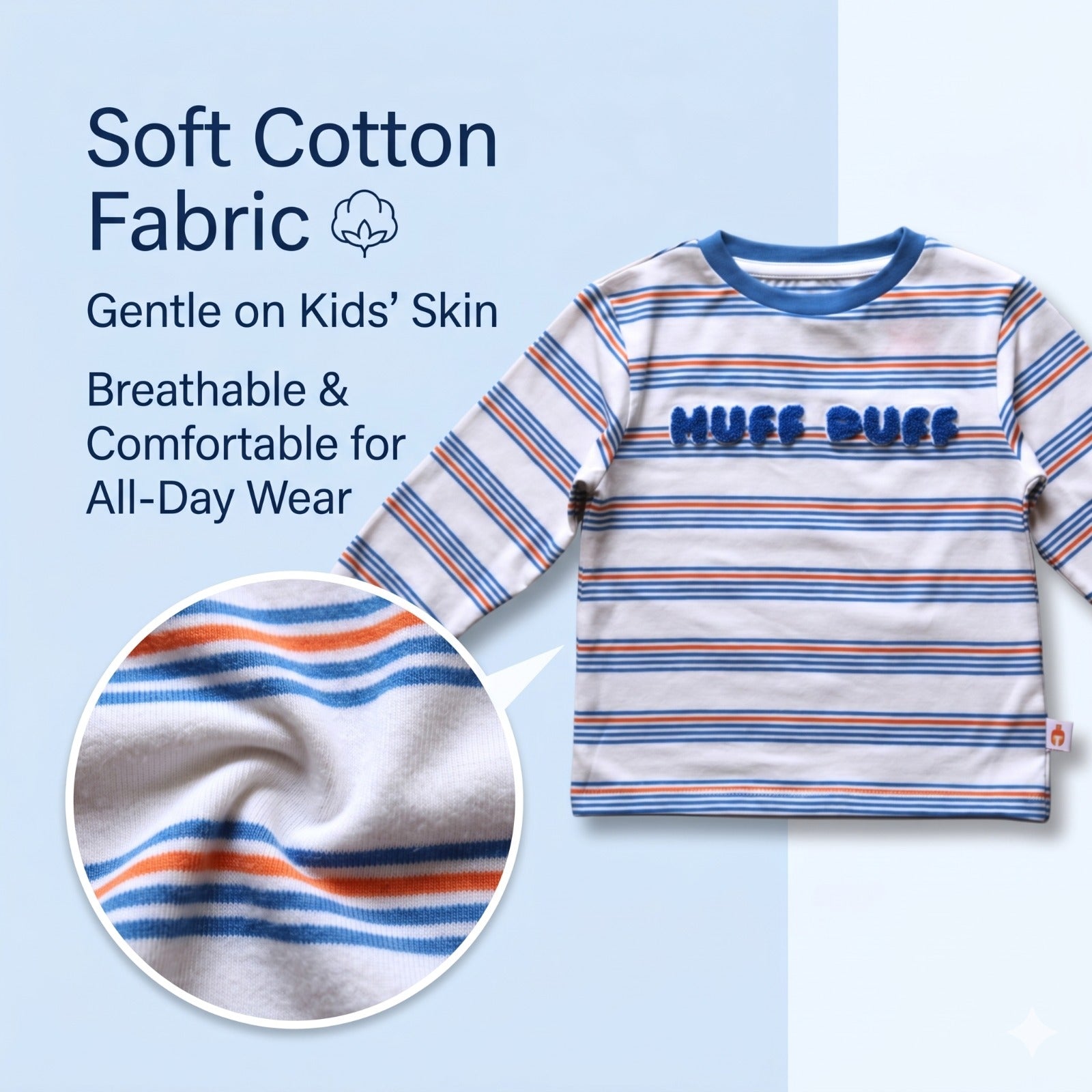 Boys White Cotton T-Shirt with Multicolored Stripes and Word Print - Full Sleeve