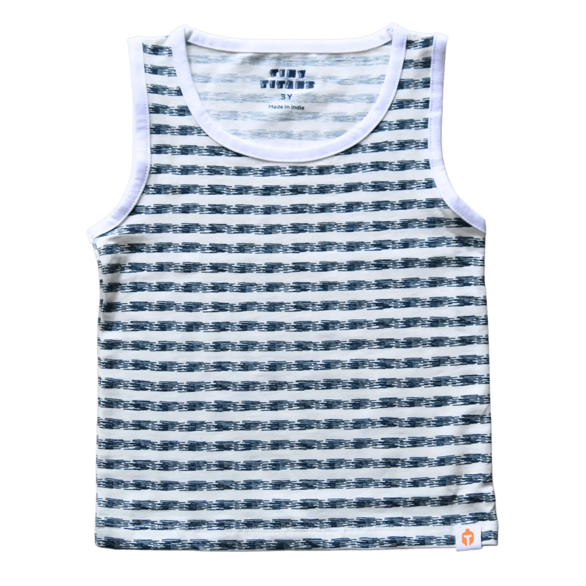 Boys Printed Striped Sleeveless T-Shirt - Navy stripes - Plumage Shop