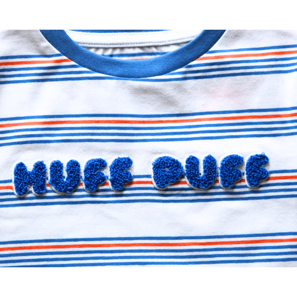 Boys White Cotton T-Shirt with Multicolored Stripes and Word Print - Full Sleeve - Plumage Shop