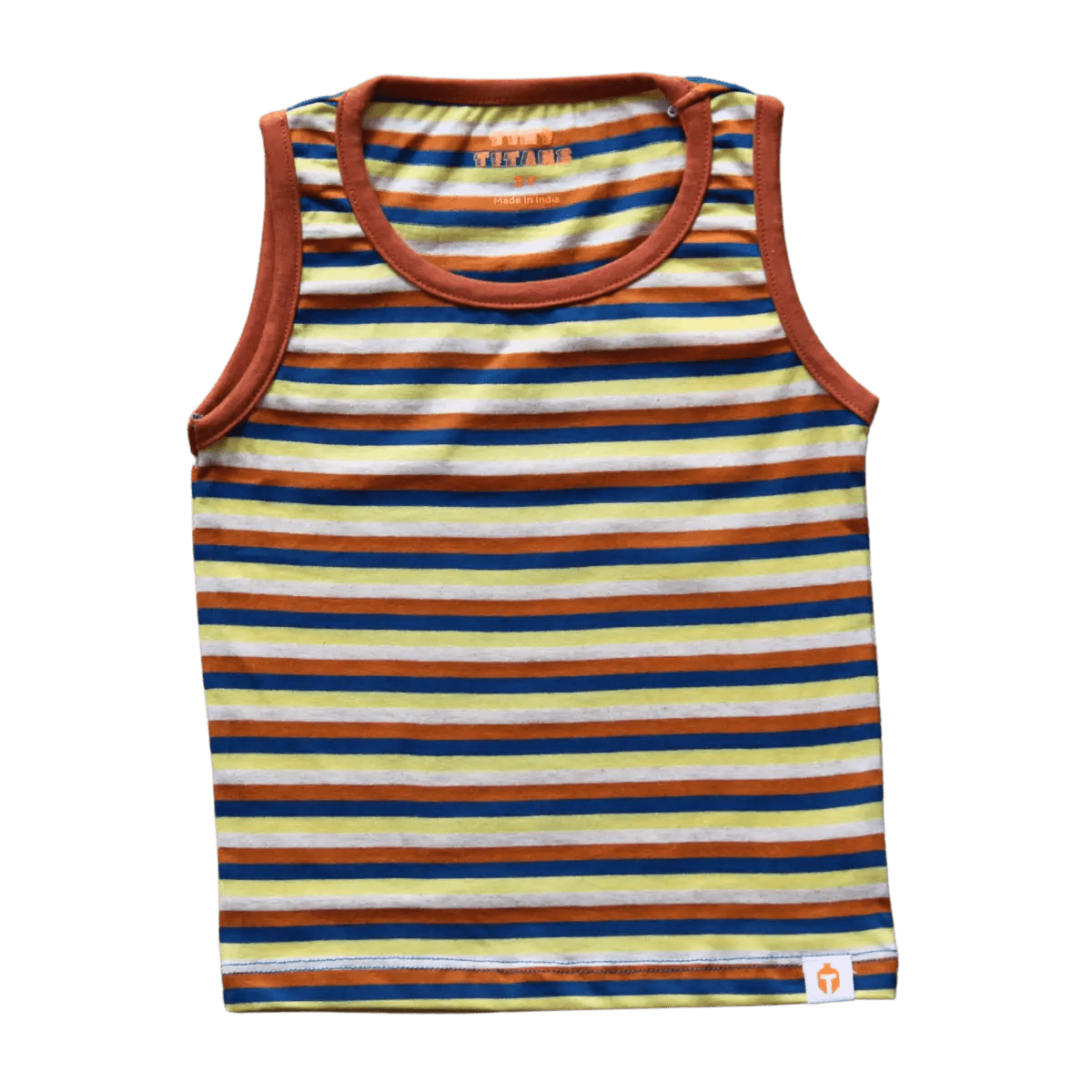Boys Yarn - Dyed Striped Sleeveless T-Shirt - Brown/Yellow stripes - Plumage Shop
