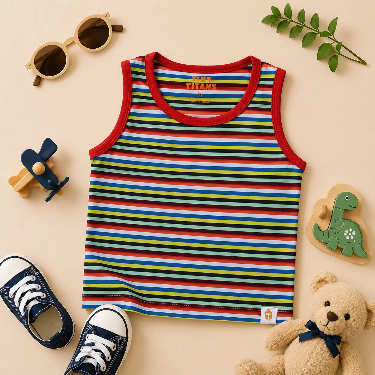Boys Yarn-Dyed Mini Striped Sleeveless T-Shirt(Ages 2-8) | Plumageshop