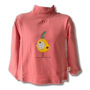 Girls Coral Pink Cotton Bird Printed Full Sleeve Top.