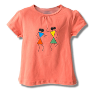 Girls Coral Colour Ancient girl Printed Half Sleeve T-Shirt.
