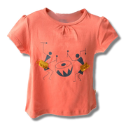 Girls Coral Colour Tribal Printed Half Sleeve T-Shirt.