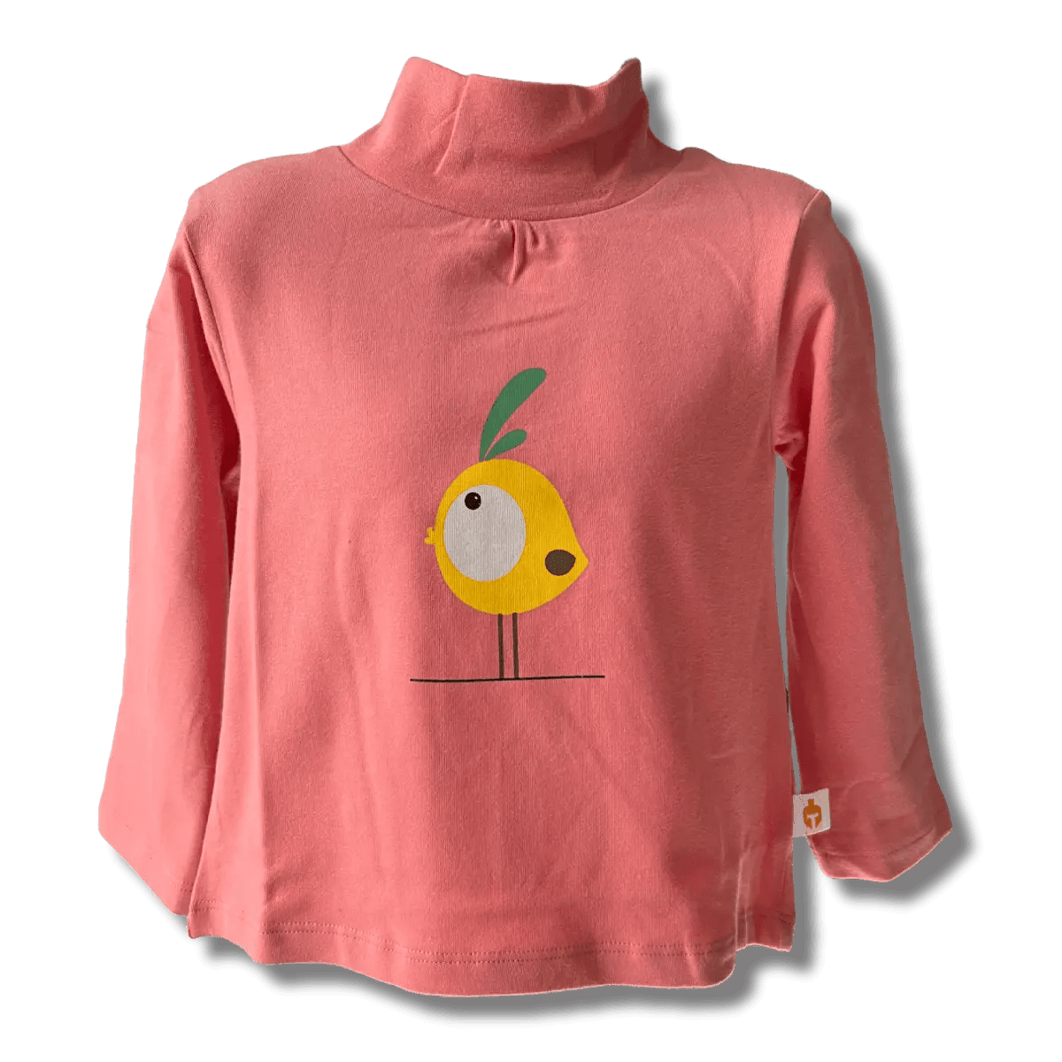 Girls Coral Pink Cotton Bird Printed Full Sleeve Top - Plumage Shop